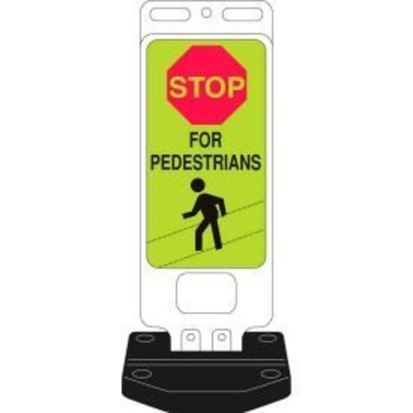 Brady Brady® 103709 Stop For Pedestrians Sign w/Base, 14" X 40", Fluorescent Yellow Green 103709